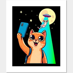 Cat UFO Selfie, Cat And UFO, Cat Selfie, Kitten, Funny Cat Posters and Art